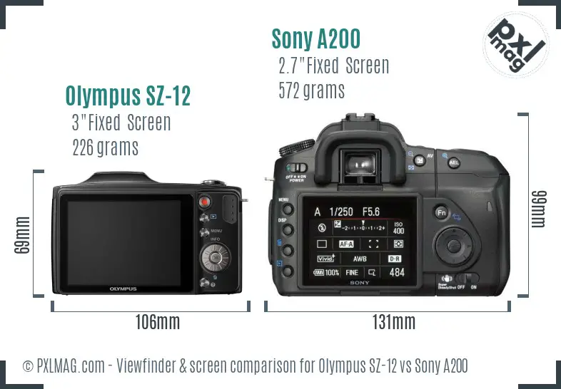 Olympus SZ-12 vs Sony A200 Screen and Viewfinder comparison