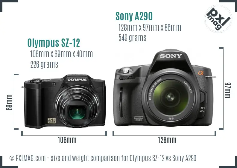 Olympus SZ-12 vs Sony A290 size comparison