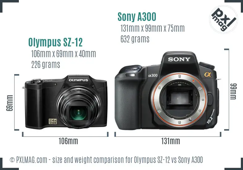 Olympus SZ-12 vs Sony A300 size comparison