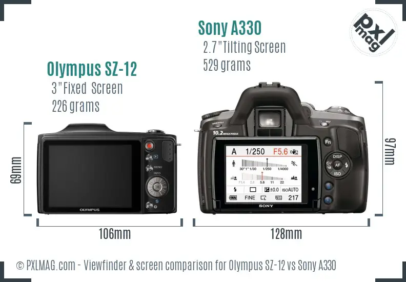 Olympus SZ-12 vs Sony A330 Screen and Viewfinder comparison