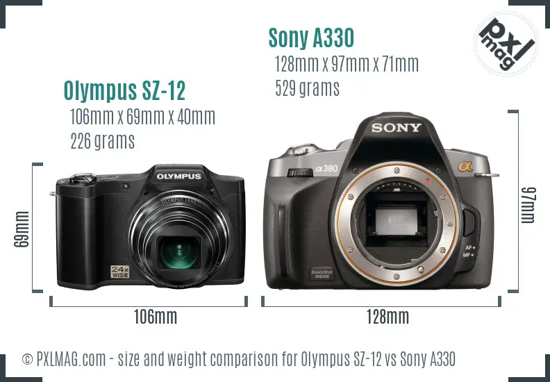 Olympus SZ-12 vs Sony A330 size comparison