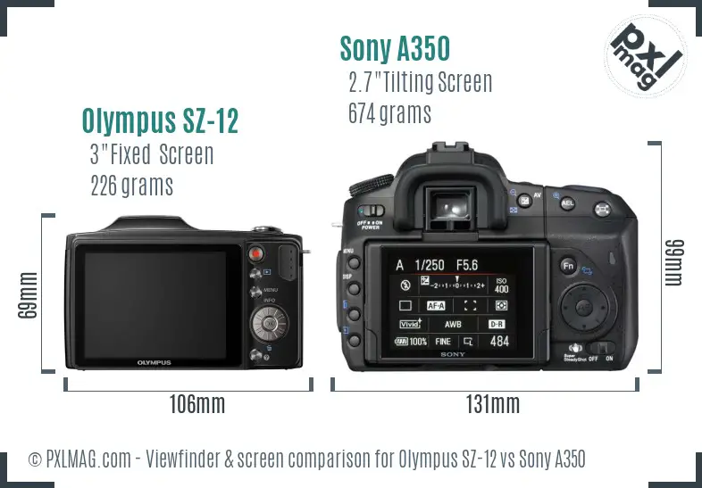 Olympus SZ-12 vs Sony A350 Screen and Viewfinder comparison