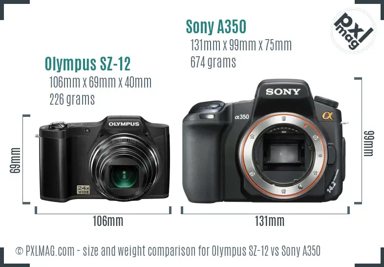 Olympus SZ-12 vs Sony A350 size comparison