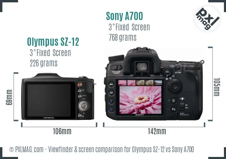 Olympus SZ-12 vs Sony A700 Screen and Viewfinder comparison