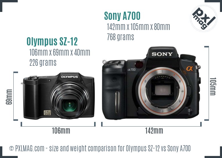 Olympus SZ-12 vs Sony A700 size comparison