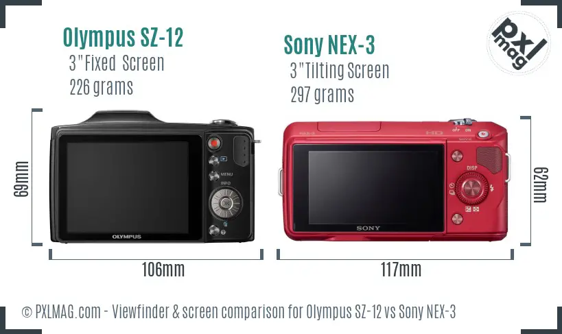 Olympus SZ-12 vs Sony NEX-3 Screen and Viewfinder comparison