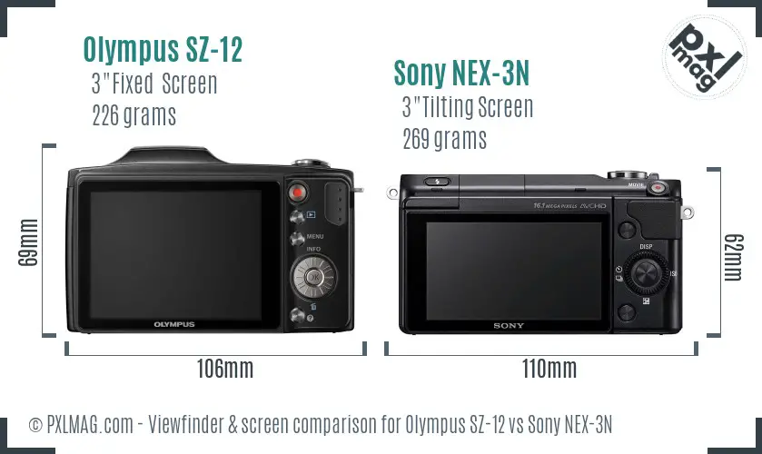 Olympus SZ-12 vs Sony NEX-3N Screen and Viewfinder comparison