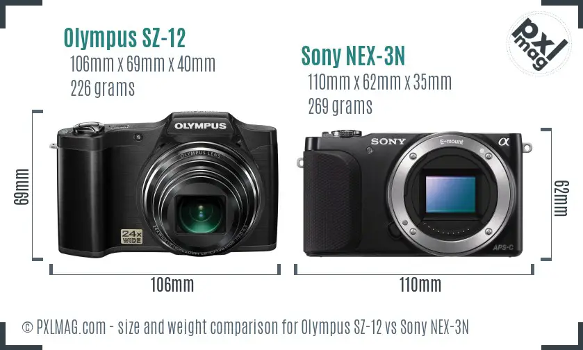 Olympus SZ-12 vs Sony NEX-3N size comparison