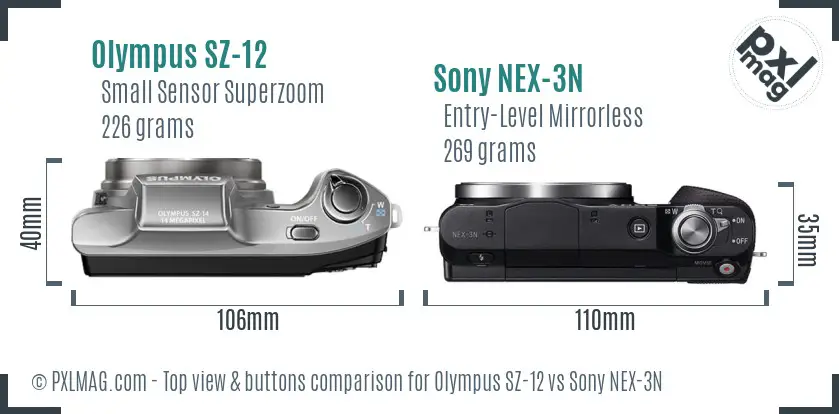 Olympus SZ-12 vs Sony NEX-3N top view buttons comparison