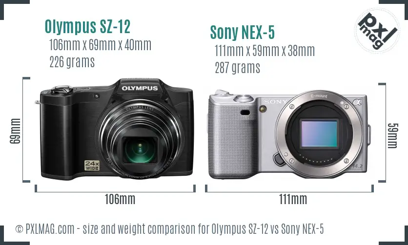 Olympus SZ-12 vs Sony NEX-5 size comparison
