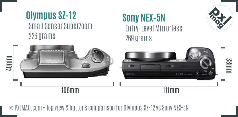 Olympus SZ-12 vs Sony NEX-5N top view buttons comparison
