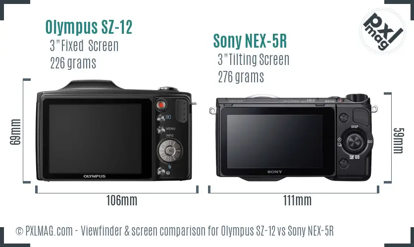 Olympus SZ-12 vs Sony NEX-5R Screen and Viewfinder comparison