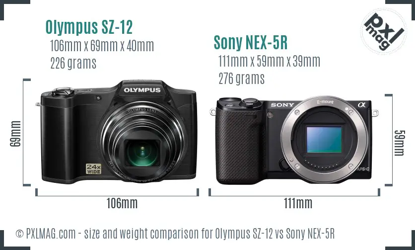Olympus SZ-12 vs Sony NEX-5R size comparison