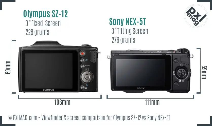 Olympus SZ-12 vs Sony NEX-5T Screen and Viewfinder comparison