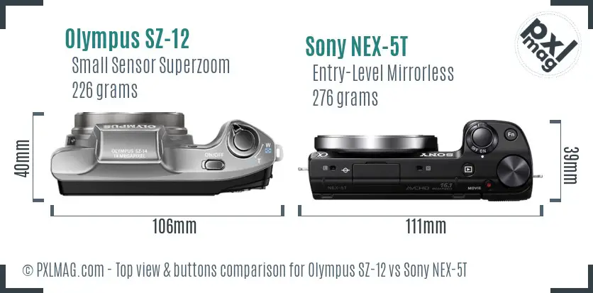 Olympus SZ-12 vs Sony NEX-5T top view buttons comparison