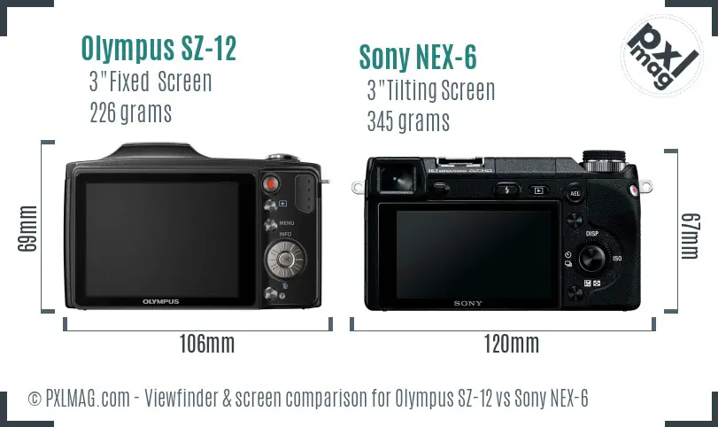 Olympus SZ-12 vs Sony NEX-6 Screen and Viewfinder comparison