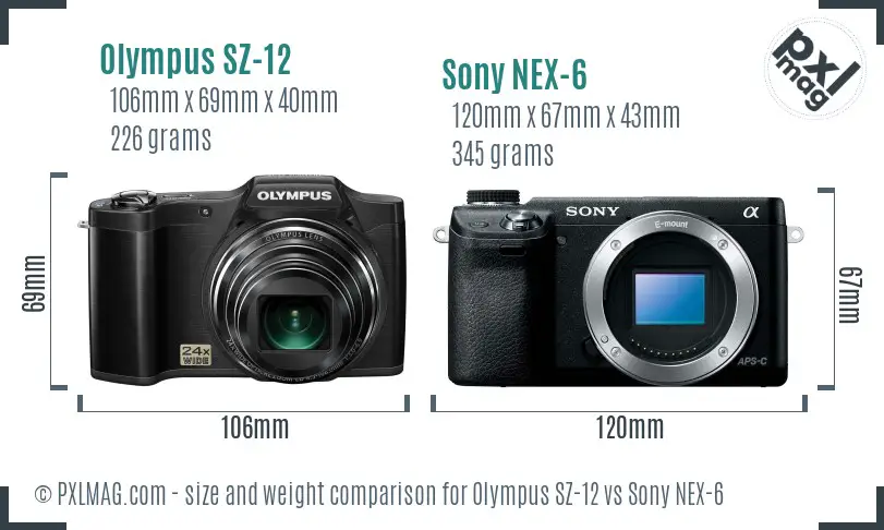 Olympus SZ-12 vs Sony NEX-6 size comparison