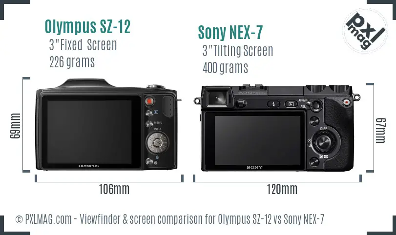 Olympus SZ-12 vs Sony NEX-7 Screen and Viewfinder comparison