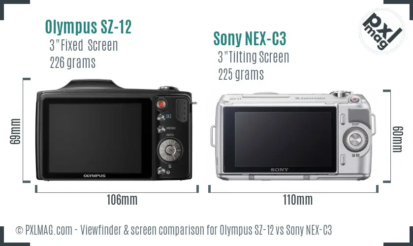Olympus SZ-12 vs Sony NEX-C3 Screen and Viewfinder comparison