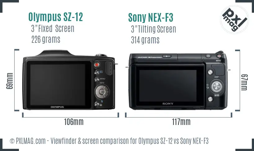 Olympus SZ-12 vs Sony NEX-F3 Screen and Viewfinder comparison