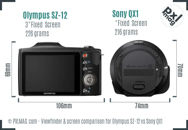 Olympus SZ-12 vs Sony QX1 Screen and Viewfinder comparison