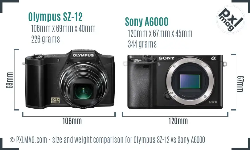 Olympus SZ-12 vs Sony A6000 size comparison Olympus SZ-12 vs Sony A6000 size comparison