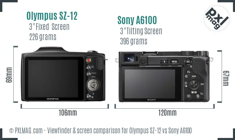 Olympus SZ-12 vs Sony A6100 Screen and Viewfinder comparison