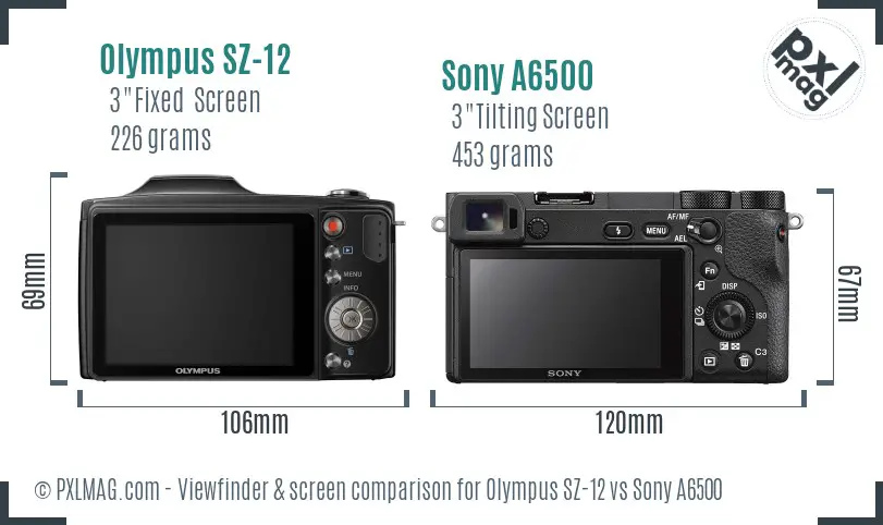 Olympus SZ-12 vs Sony A6500 Screen and Viewfinder comparison