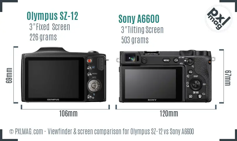Olympus SZ-12 vs Sony A6600 Screen and Viewfinder comparison