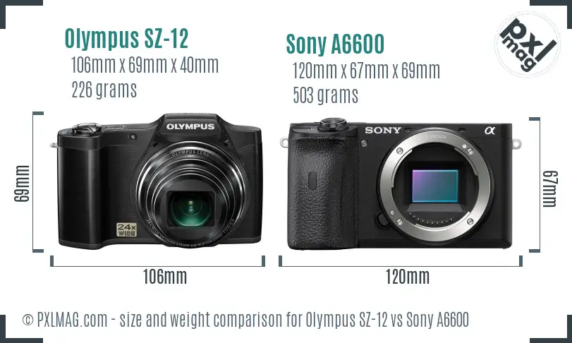 Olympus SZ-12 vs Sony A6600 size comparison