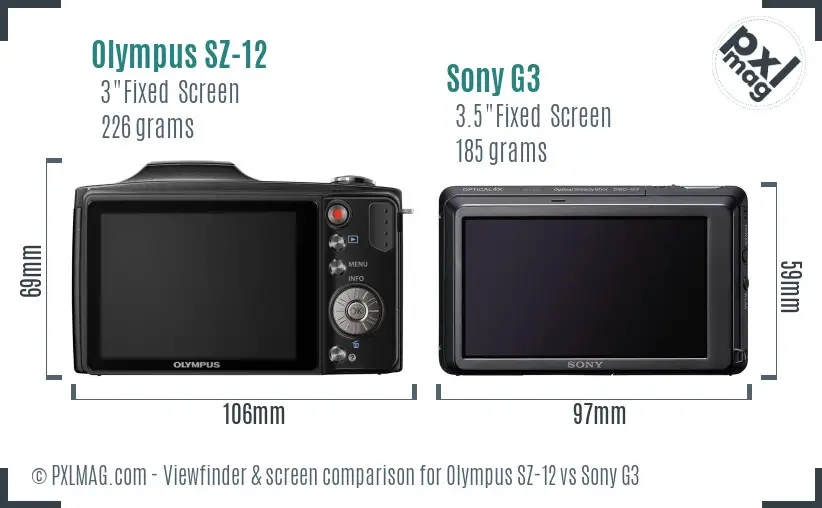 Olympus SZ-12 vs Sony G3 Screen and Viewfinder comparison
