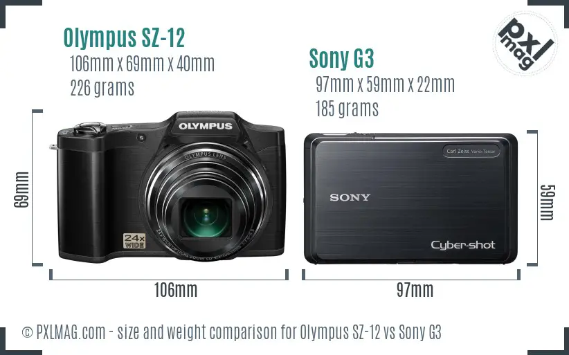 Olympus SZ-12 vs Sony G3 size comparison