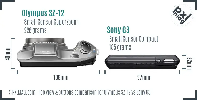 Olympus SZ-12 vs Sony G3 top view buttons comparison