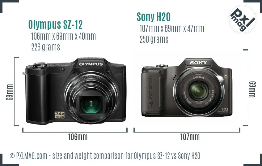 Olympus SZ-12 vs Sony H20 size comparison