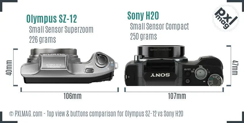 Olympus SZ-12 vs Sony H20 top view buttons comparison