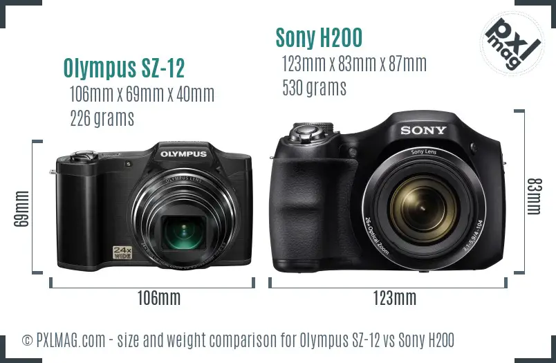 Olympus SZ-12 vs Sony H200 size comparison