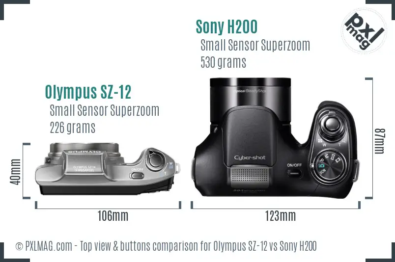 Olympus SZ-12 vs Sony H200 top view buttons comparison