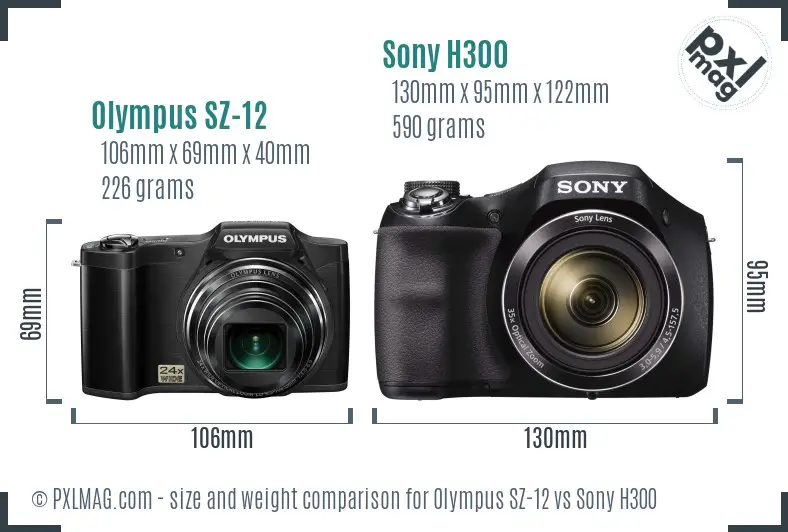 Olympus SZ-12 vs Sony H300 size comparison