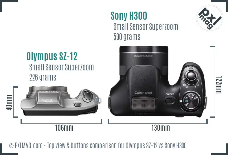 Olympus SZ-12 vs Sony H300 top view buttons comparison