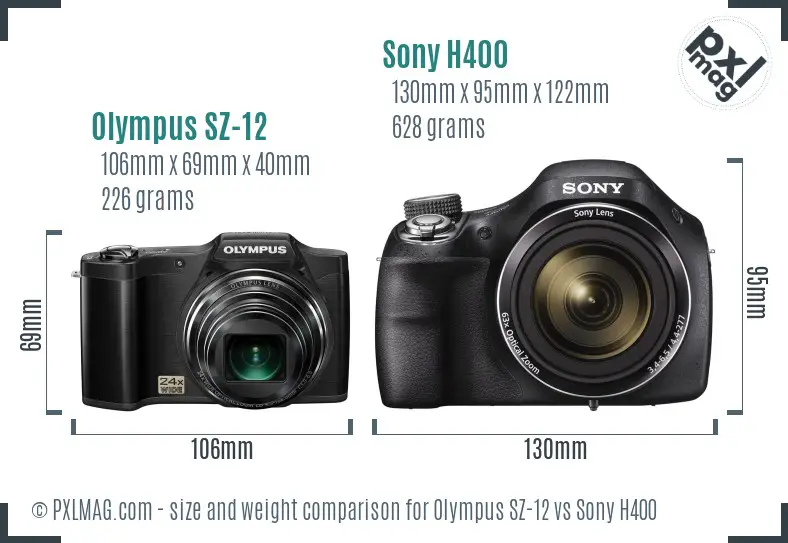 Olympus SZ-12 vs Sony H400 size comparison