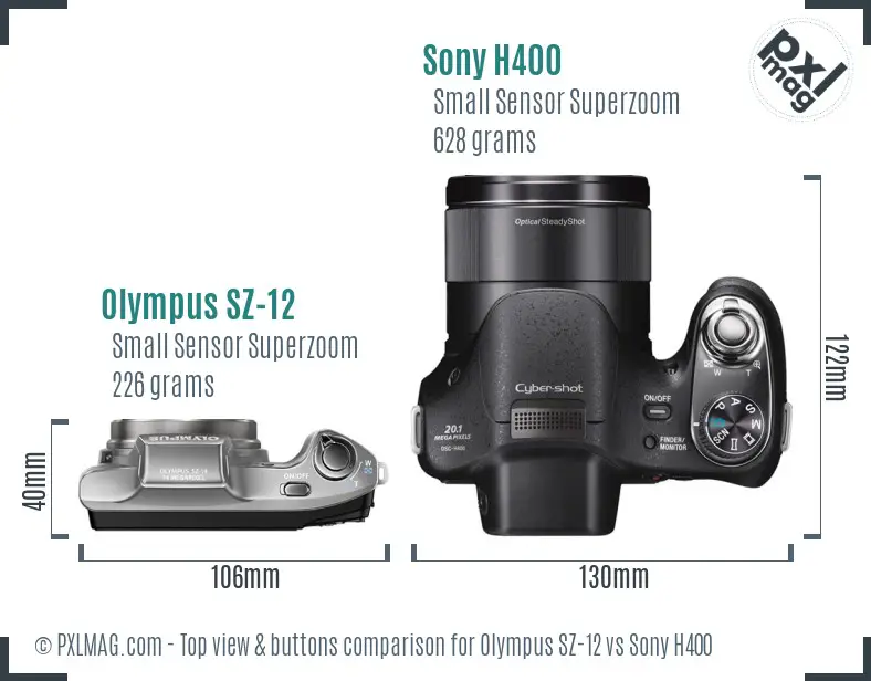 Olympus SZ-12 vs Sony H400 top view buttons comparison