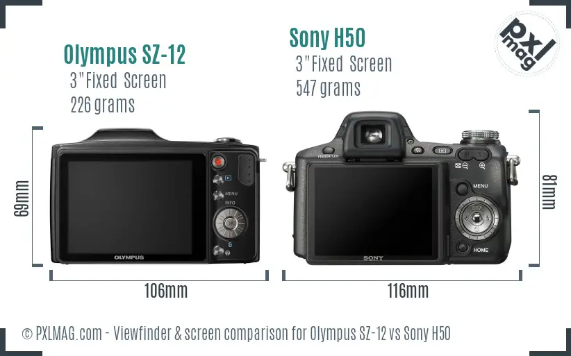 Olympus SZ-12 vs Sony H50 Screen and Viewfinder comparison