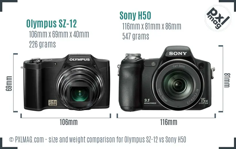 Olympus SZ-12 vs Sony H50 size comparison
