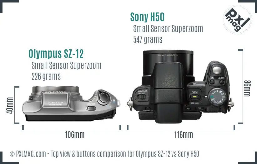Olympus SZ-12 vs Sony H50 top view buttons comparison