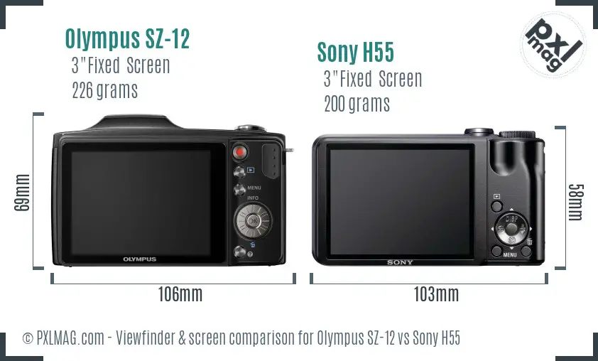 Olympus SZ-12 vs Sony H55 Screen and Viewfinder comparison
