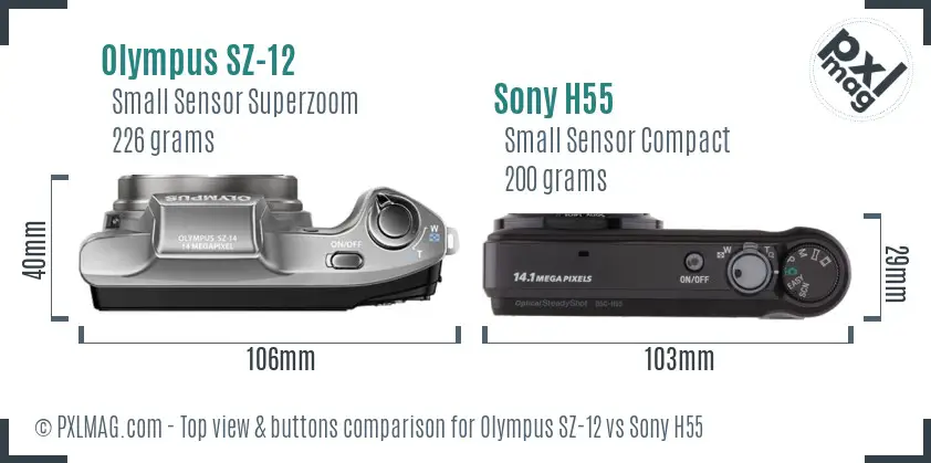 Olympus SZ-12 vs Sony H55 top view buttons comparison