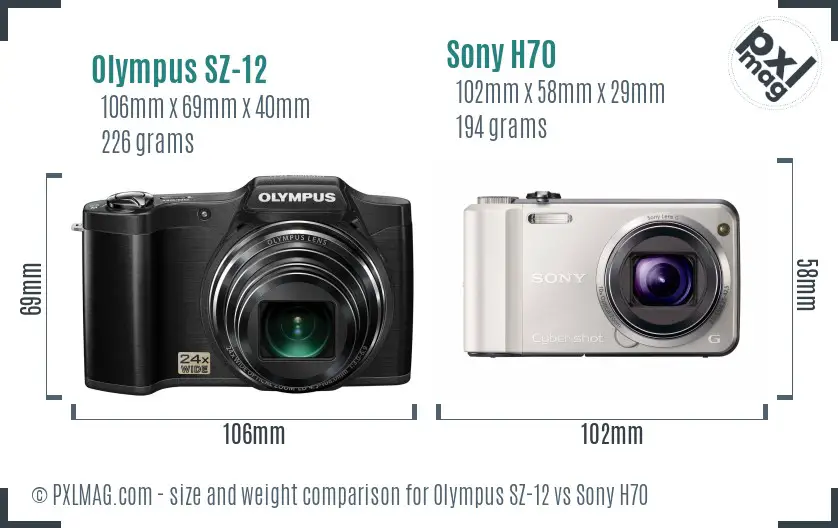 Olympus SZ-12 vs Sony H70 size comparison