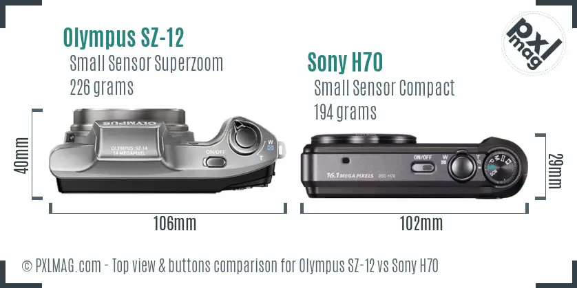 Olympus SZ-12 vs Sony H70 top view buttons comparison
