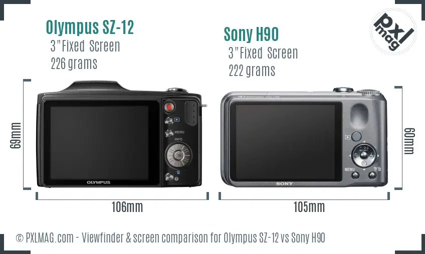 Olympus SZ-12 vs Sony H90 Screen and Viewfinder comparison