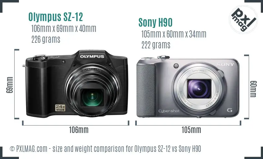 Olympus SZ-12 vs Sony H90 size comparison